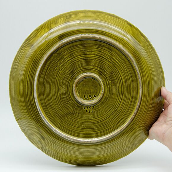 MCM Art Pottery Retro Vintage Olive Green Sunflower Platter Limited Edition Mint - Picture 4 of 4